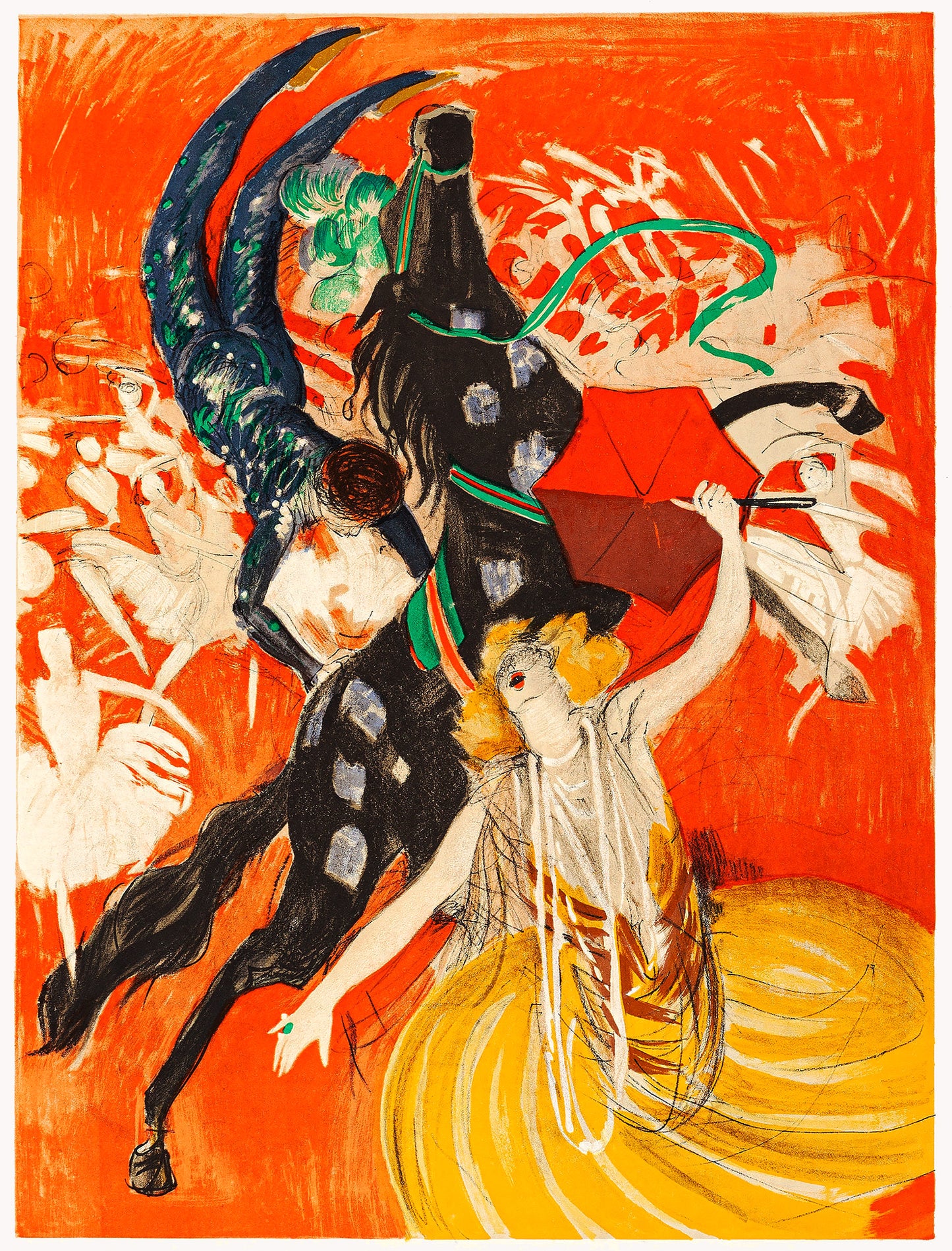 The Dazzling Dismount: The Red Spectacle Poster Reproduction – Art Deco Drama in Full Gallop