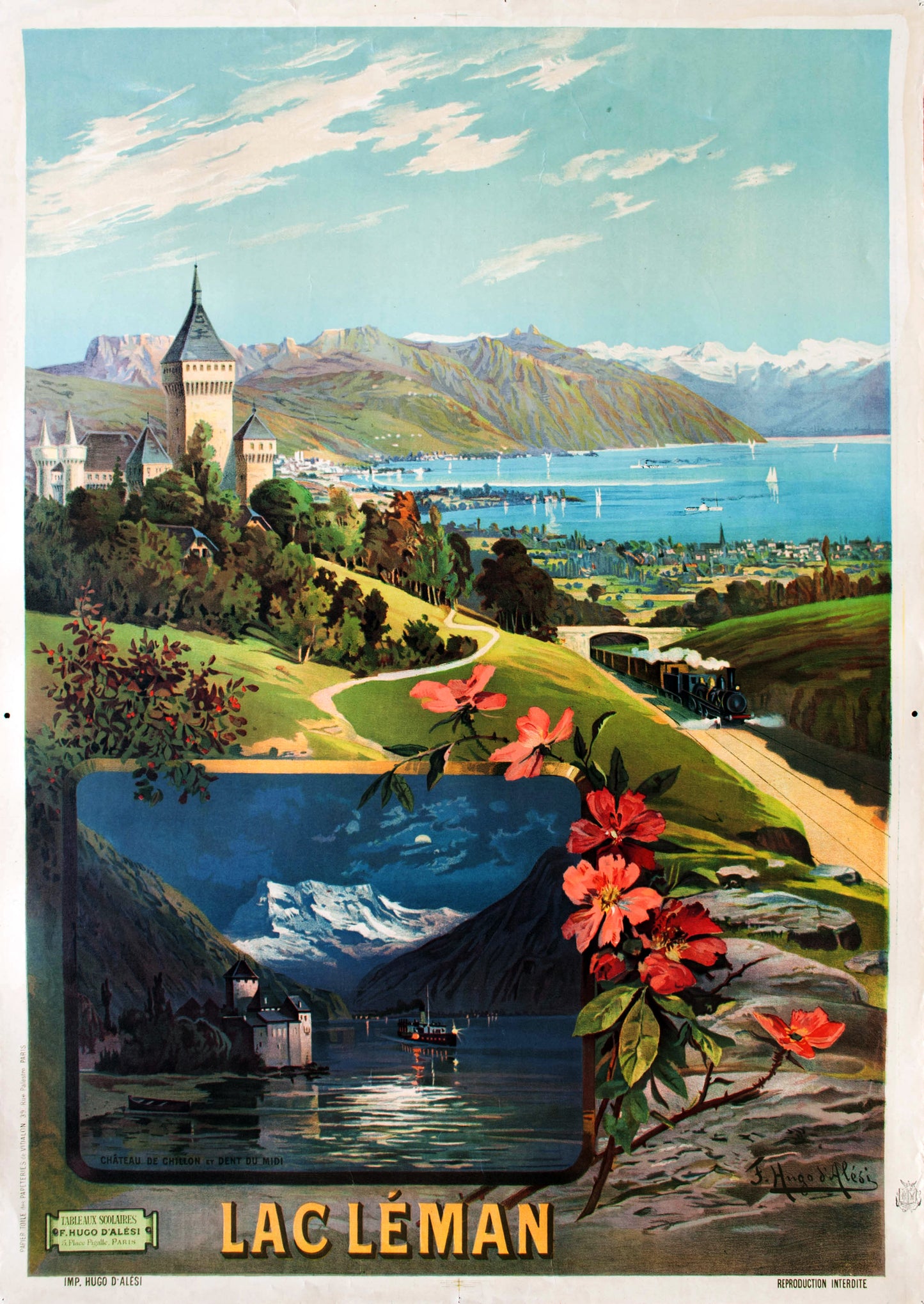 Lac Léman in Bloom: A Dreamlike Journey Through the Alps – Vintage French Railway Poster Reproduction