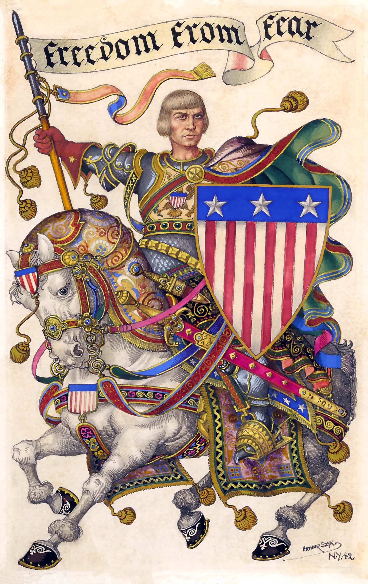 "Freedom from Fear" (1942) by Arthur Szyk – A Knightly Vision of Liberty RE374453