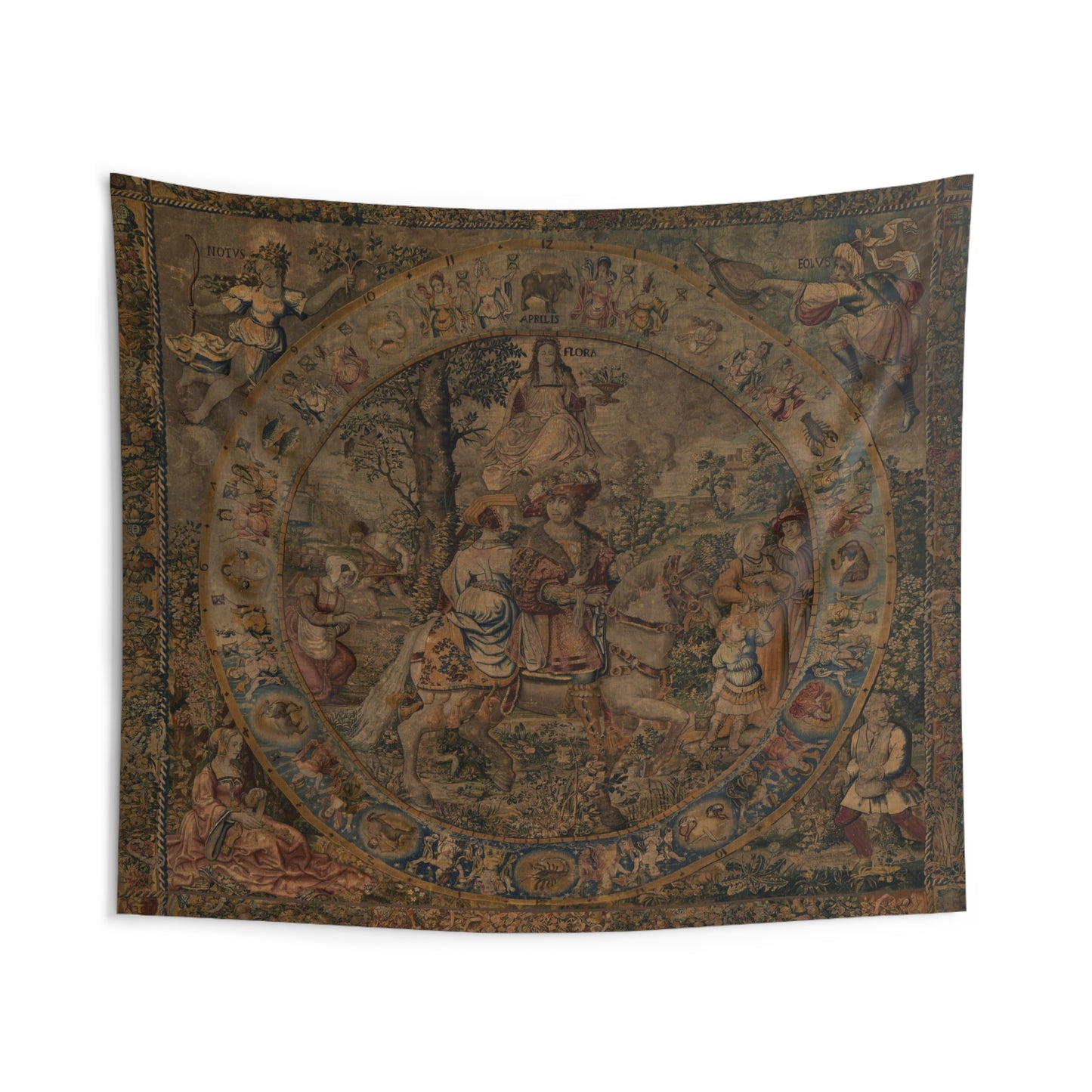 Renaissance ‘Spring’ Tapestry Reproduction – Flora, Zodiac, and Bucolic Elegance Woven Into Timeless Art RE460988