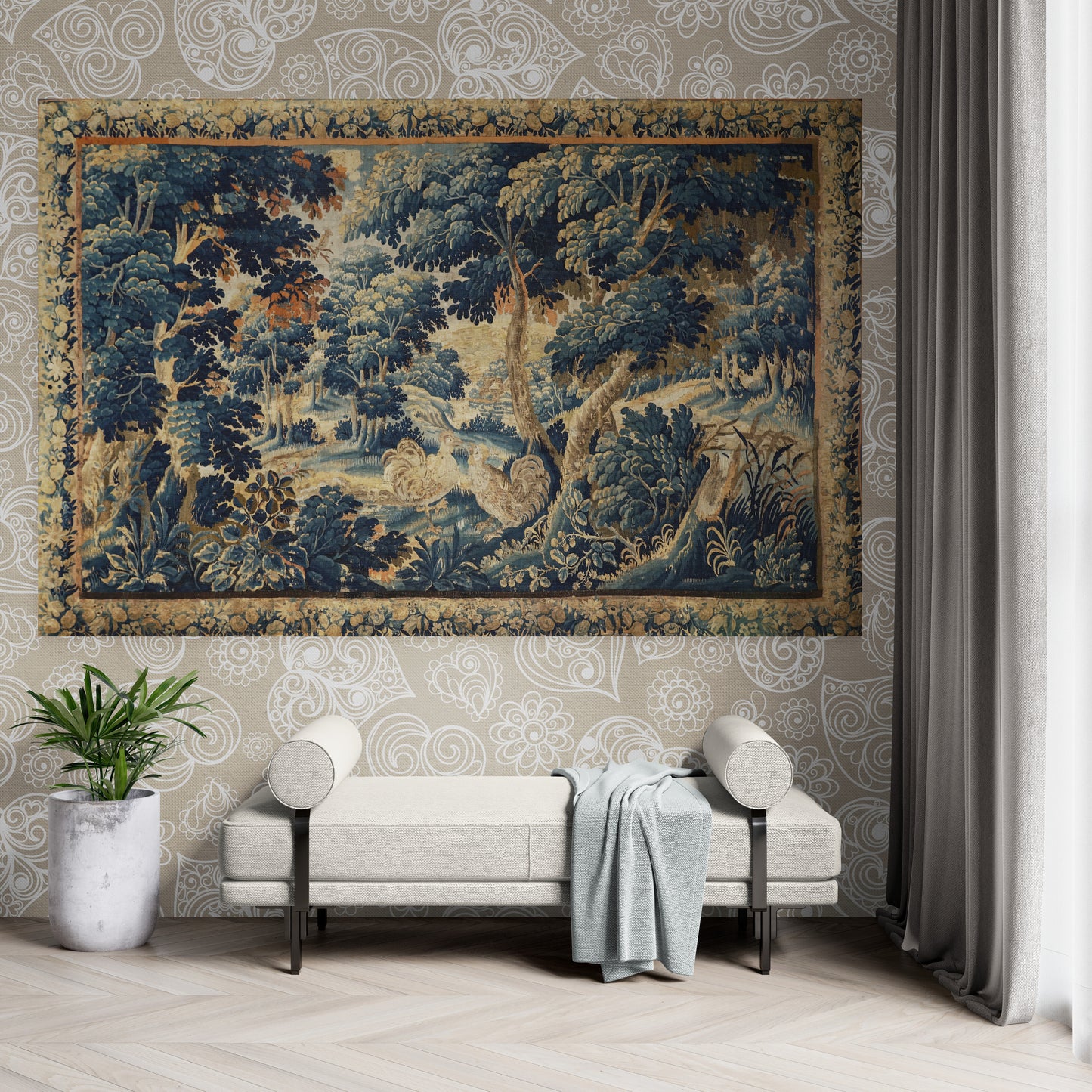 Gorgeous Autumn 17th Century Style French Verdure Tapestry RE405164