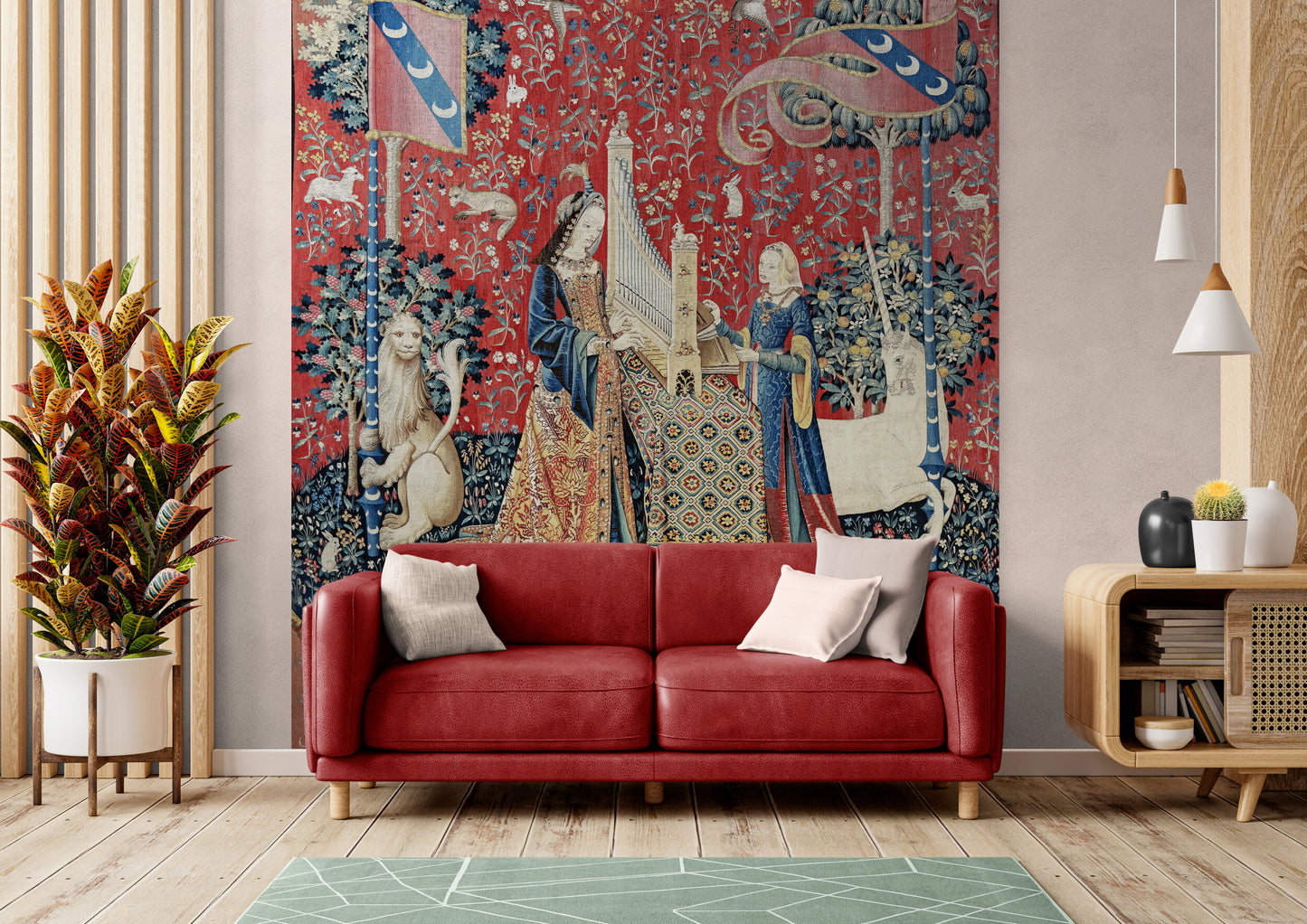 Enchanting Medieval Tapestry Lady and the Unicorn "Hearing" Choice of Woven Tapestry or Fabric Print RE978887