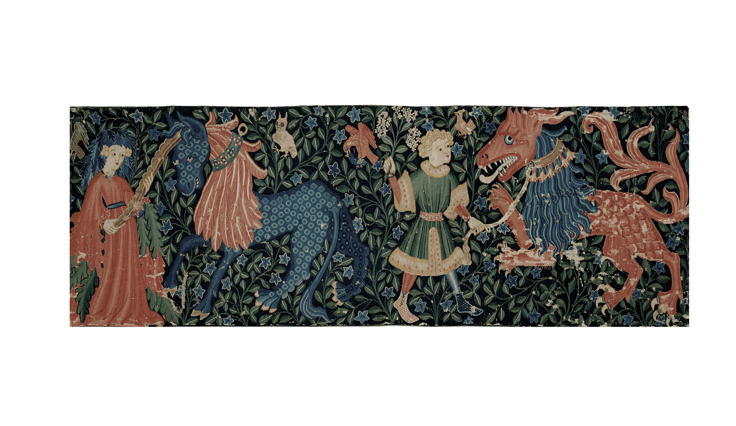 Medieval Mythical Creatures Millefleur Tapestry - Exquisite Wall Hanging Decor RE874630