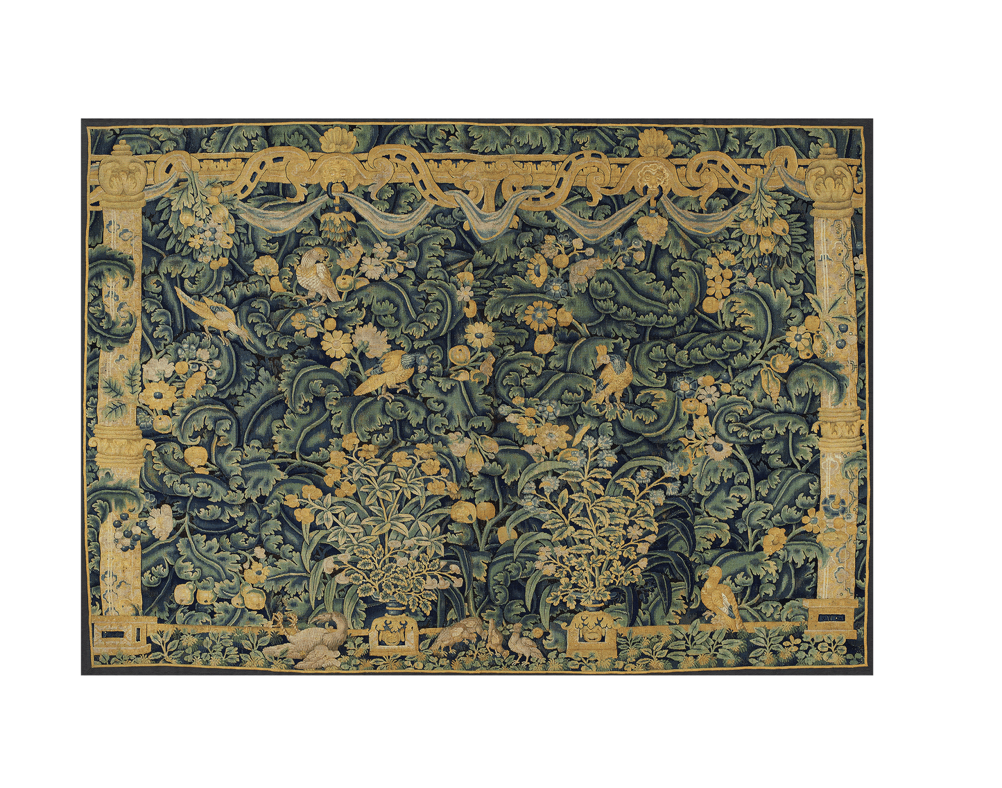 French Aristoloche Large Leaf Verdure Tapestry Reproduction - 17th Century Wall Art RE53321R