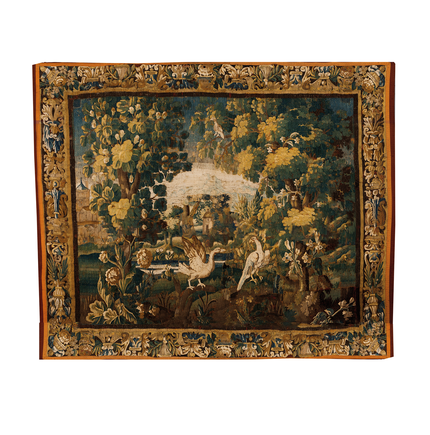 Super Lush Brilliant 18th Century Verdure Tapestry with Exotic Birds in a Verdant Woodland Setting RE072835