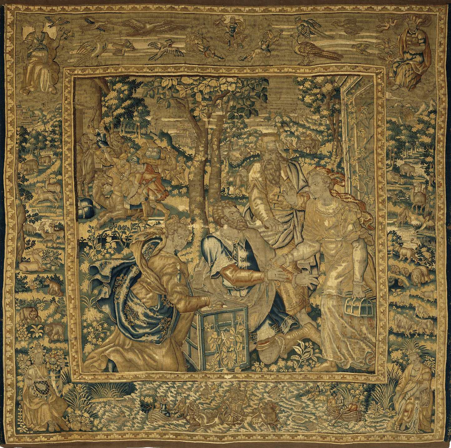 17th Century Flemish Tapestry Depicting an Aristocratic Exchange Scene in a Bucolic Landscape RE703074
