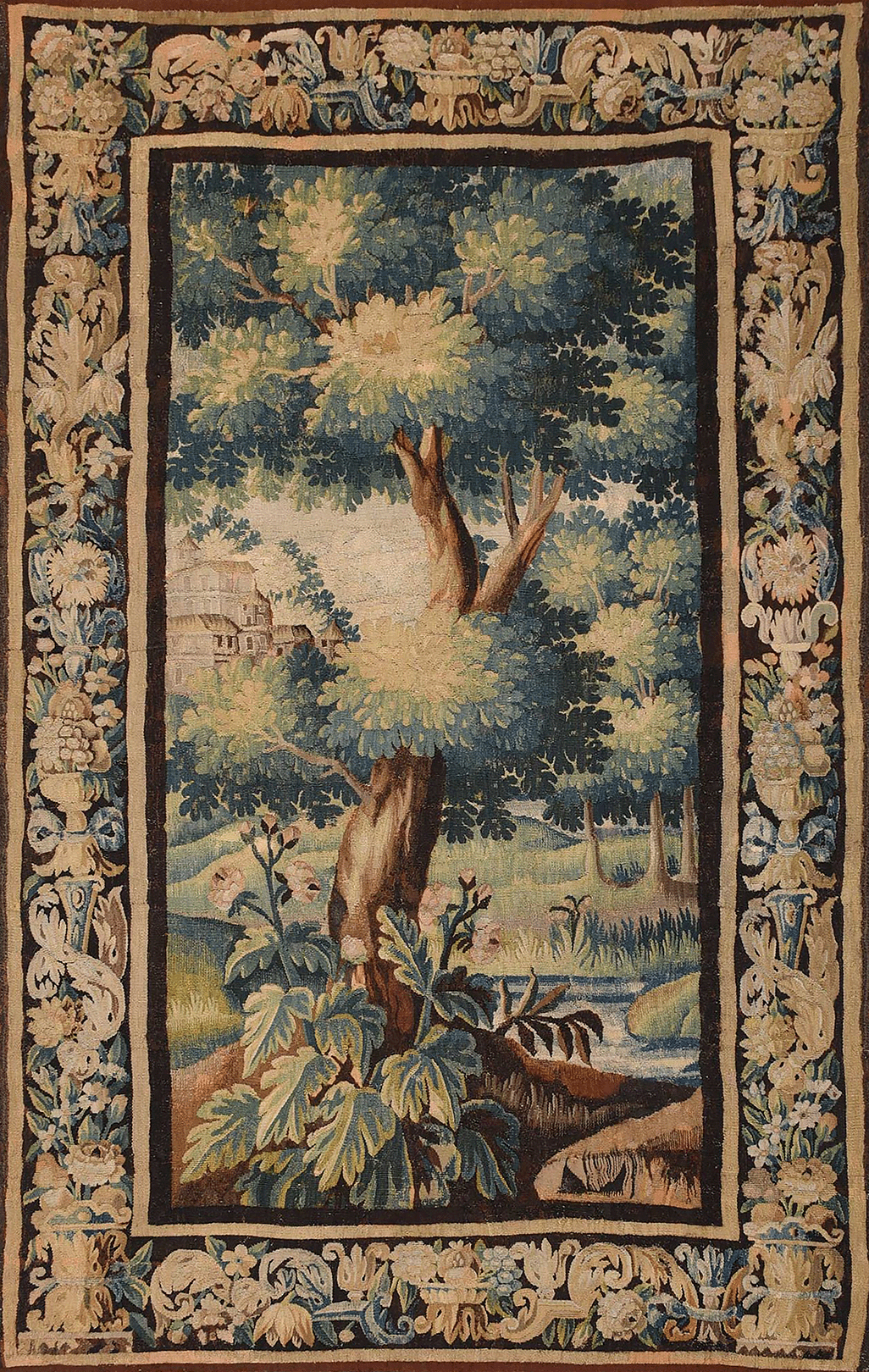 The Ancient Blue Woodland Verdure Tapestry Reproduction — Romantic European Forest Landscape Wall Hanging RE917252