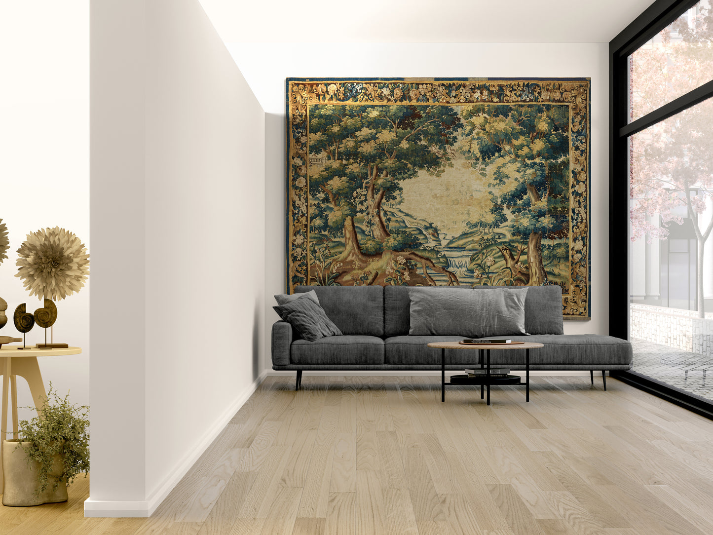 Ancient Forest Verdure Wall Tapestry Reproduction – Museum Quality Neoclassical Statement Décor for Grand Living Rooms RE482540