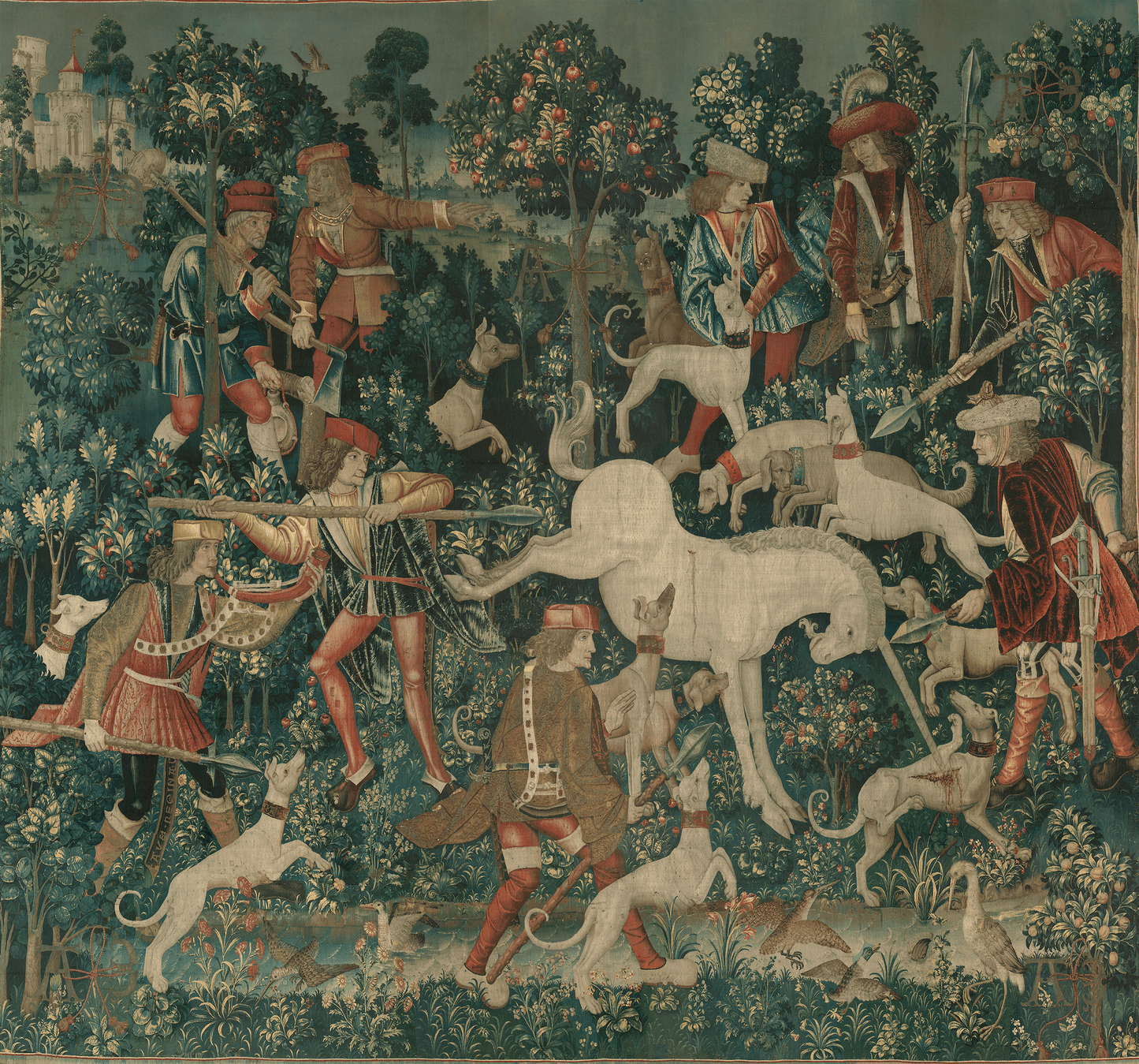 Gorgeous Medieval Tapestry 'The Unicorn Fights Back' from the Hunt of the Unicorn Series Woven and Fabric Print Option RE251584