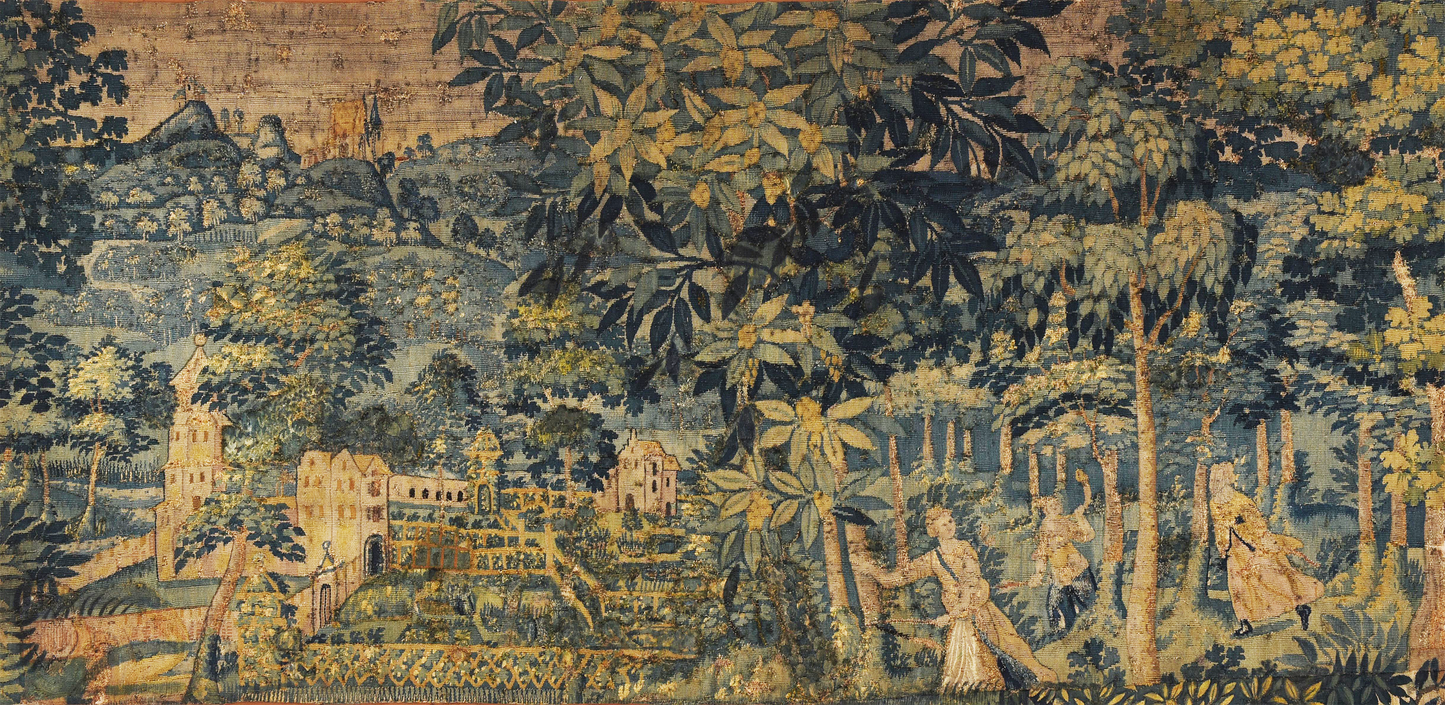 Rustic Chateau Gardens Tapestry: An Idyllic Renaissance Landscape Woven Tapestry and Fabric Print RE324646