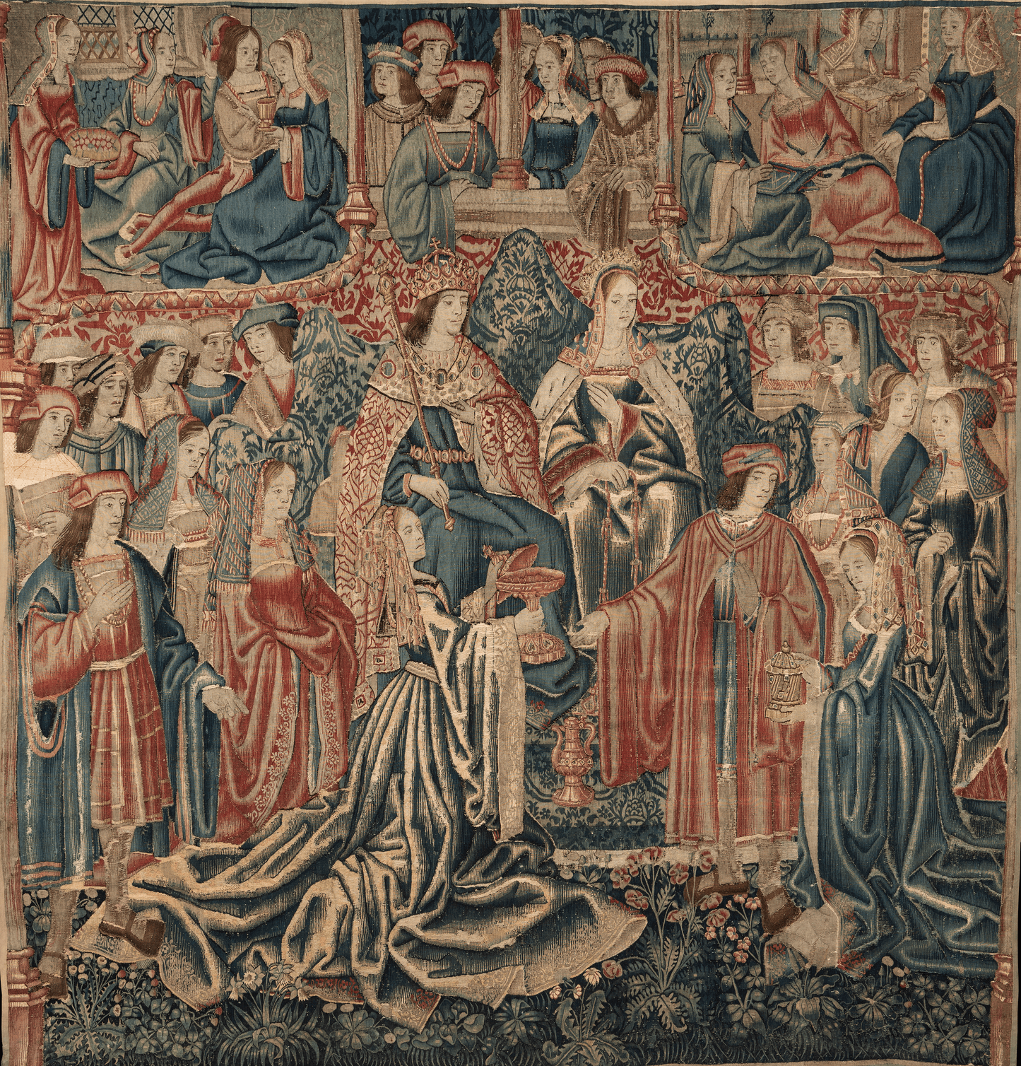 Courtly Rendezvous: A Majestic Woven Tapestry/Fabric Print Option of Renaissance Royalty Nobility Scene RE457872