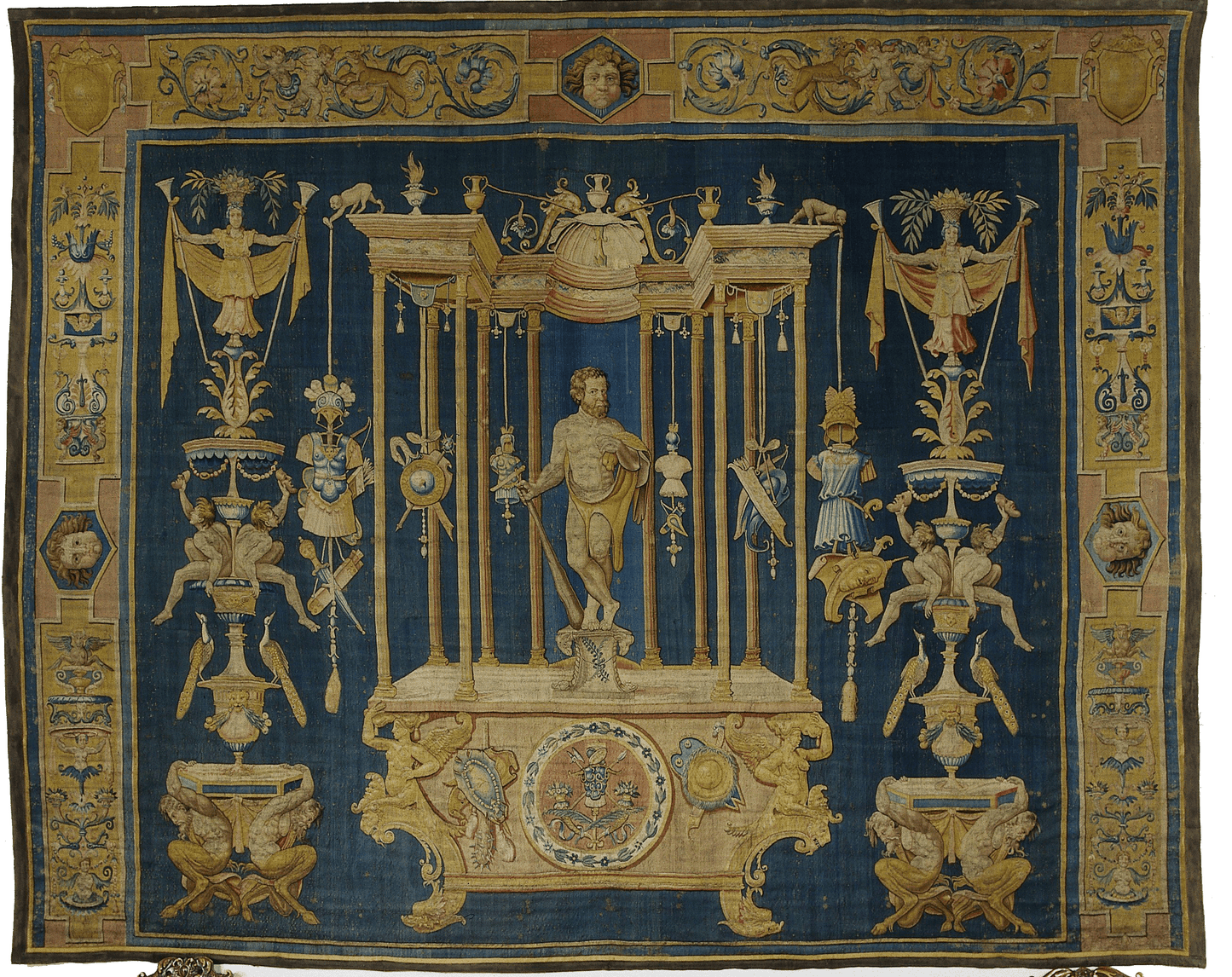 Renaissance Classical Motifs Tapestry with Mythological Figures and Ornate Architectural Elements RE205297