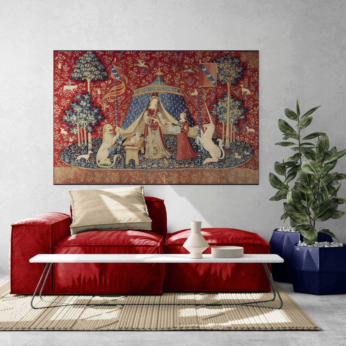 Medieval Tapestry Reproduction of The Lady and the Unicorn La Dame à la licorne Mon Sol Desir "Desire" The Mona Lisa of the Middle Ages RE777978