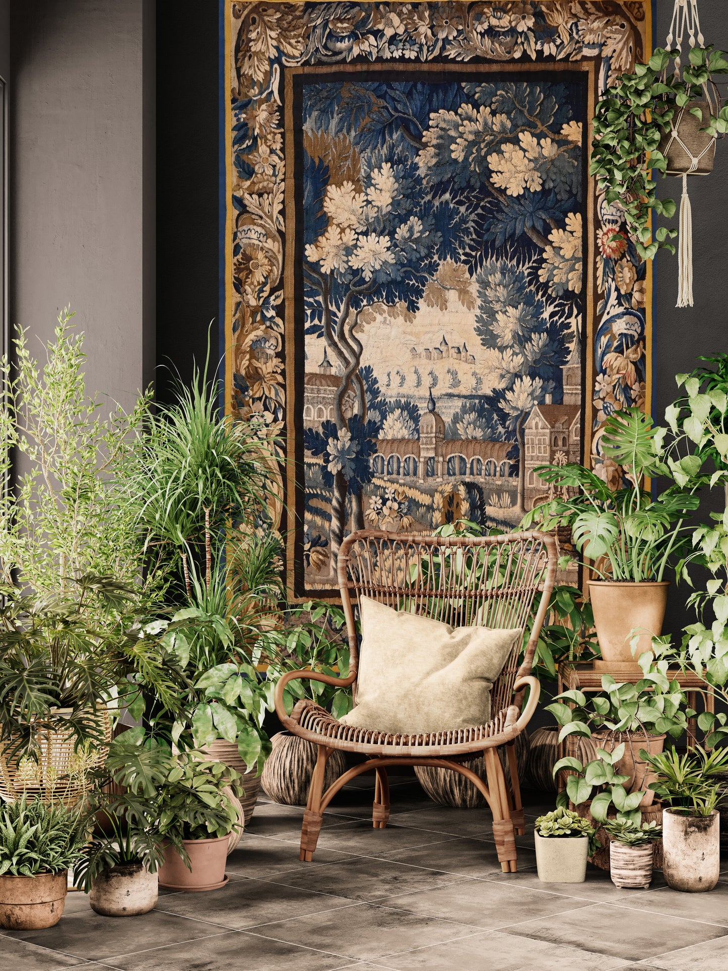 17th Century Verdure Château Tapestry – A Window into Aristocratic Splendor RE883780
