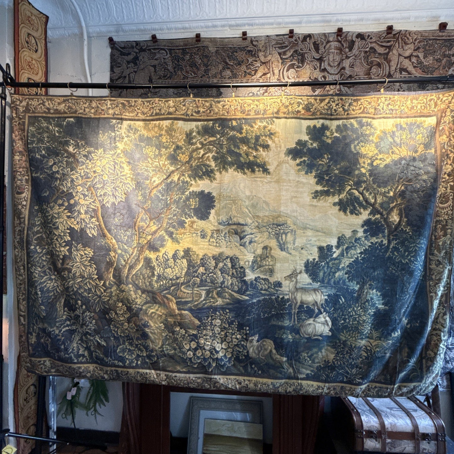 Superb French Verdure Tapestry Reproduction RE559830 The Dusky Greenwood Series