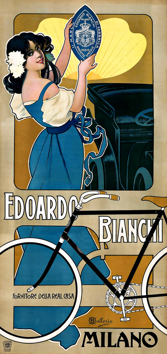Edoardo Bianchi Bicycle Vintage Poster Reproduction: Iconic Italian Cycling Brand Advertisement from Early 20th Century Milano