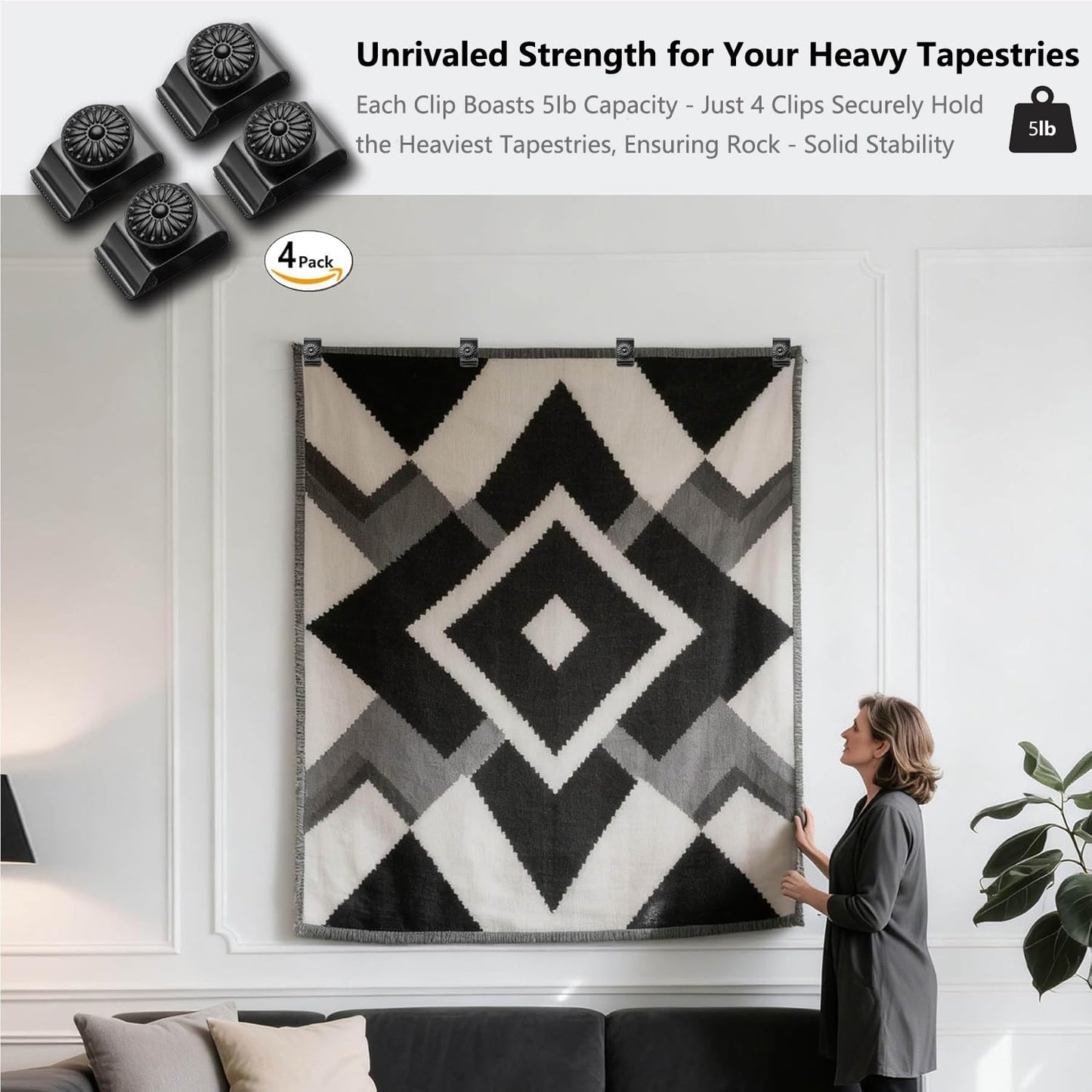 Tapestry Wall Hanging Clamps 4PCS 1.2x2.0 Textile Art Decoration Hangers Metal Clips for Hanging Rugs Carpet Display (Antique)