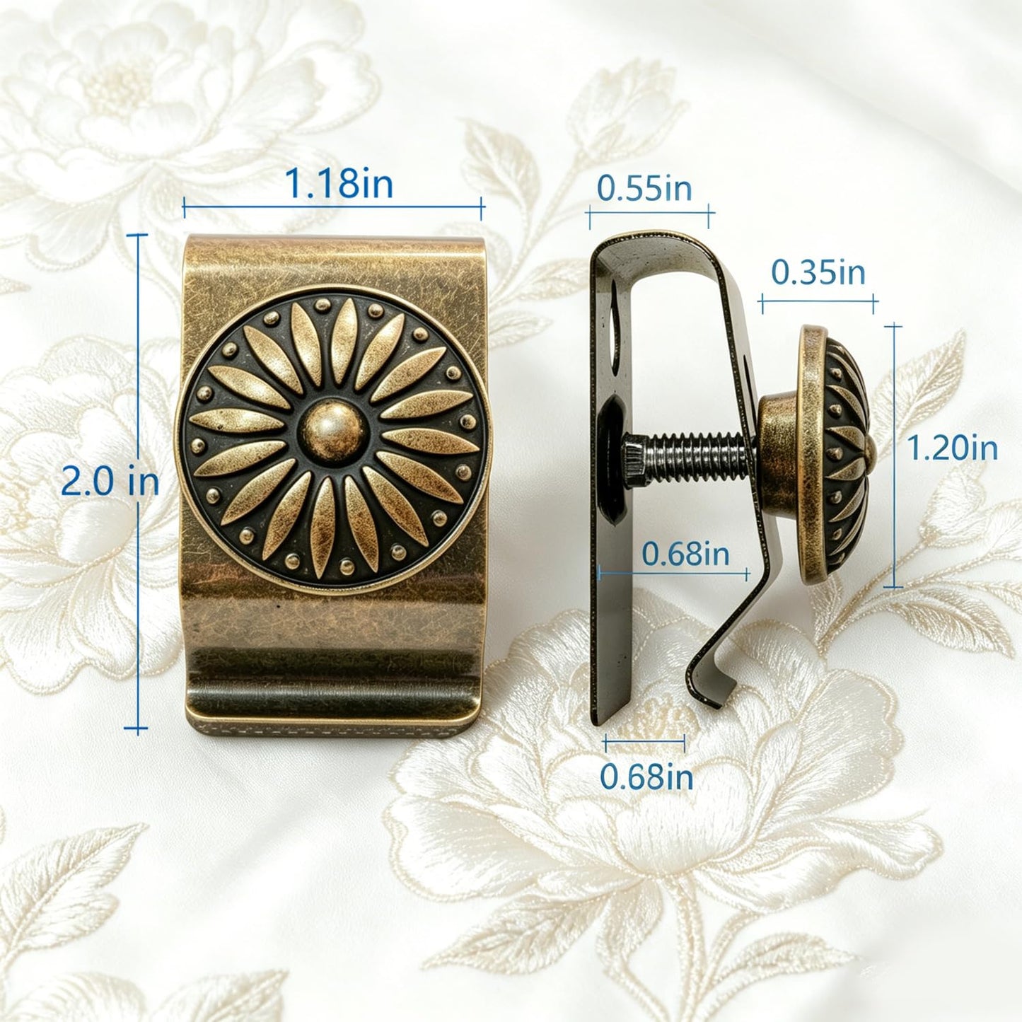 Tapestry Wall Hanging Clamps 4PCS 1.2x2.0 Textile Art Decoration Hangers Metal Clips for Hanging Rugs Carpet Display (Antique)