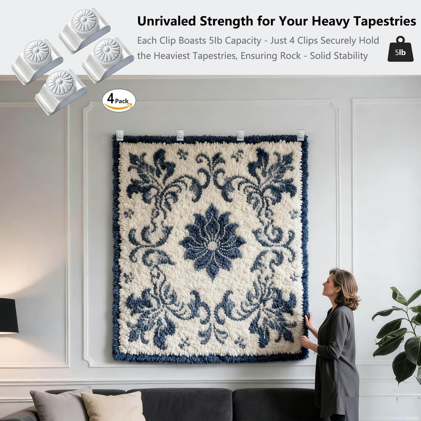 Tapestry Wall Hanging Clamps 4PCS 1.2x2.0 Textile Art Decoration Hangers Metal Clips for Hanging Rugs Carpet Display (Antique)