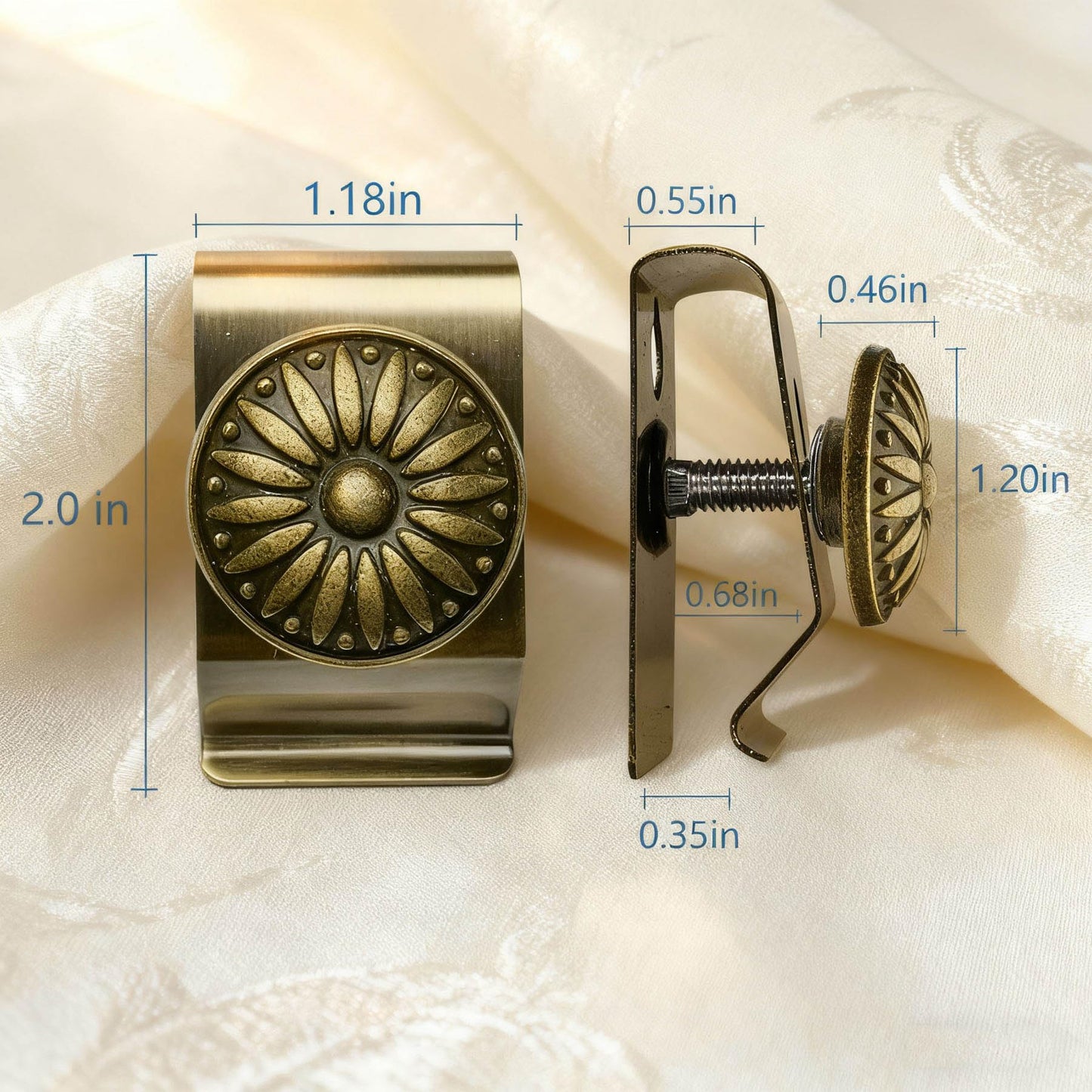 Tapestry Wall Hanging Clamps 4PCS 1.2x2.0 Textile Art Decoration Hangers Metal Clips for Hanging Rugs Carpet Display (Antique)