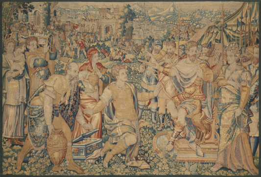 The sovereign’s audience: a grand renaissance court tapestry in museum-grade cotton-linen canvas RE815255