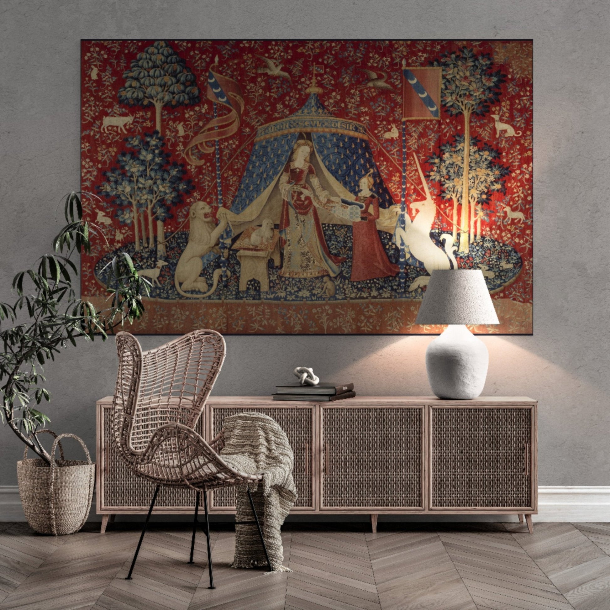 Medieval Tapestry Reproduction of The Lady and the Unicorn La Dame