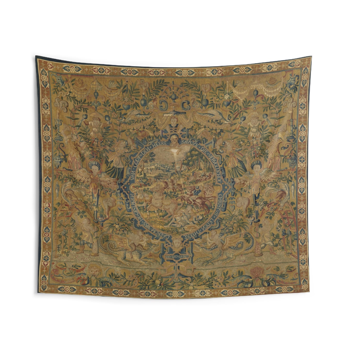 Exquisite Medieval Verdure Tapestry: Intricate Forest Scene with Mythical Creatures RE508099