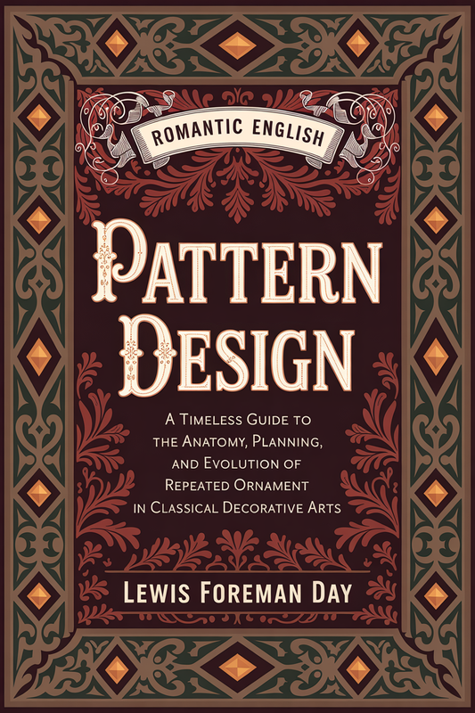 Book cover of 'Romantic English Pattern Design' by Lewis Foreman Day with decorative text and patterns.