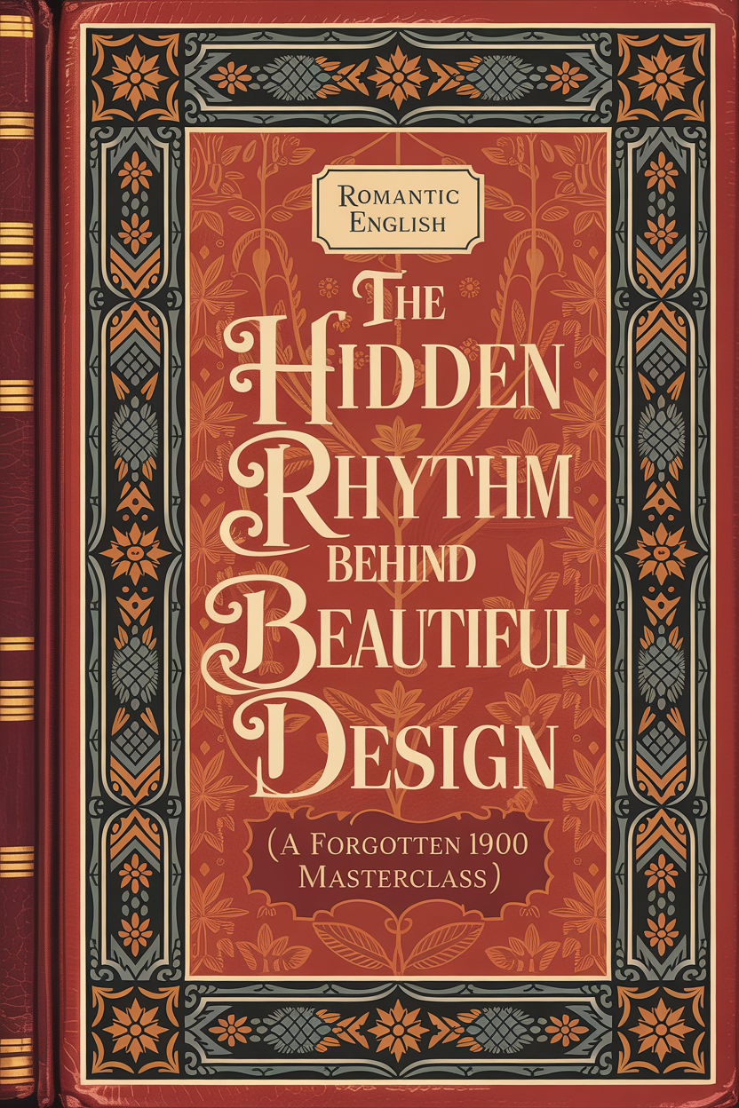 Book cover with decorative design and text 'The Hidden Rhythm Behind Beautiful Design' on a red background