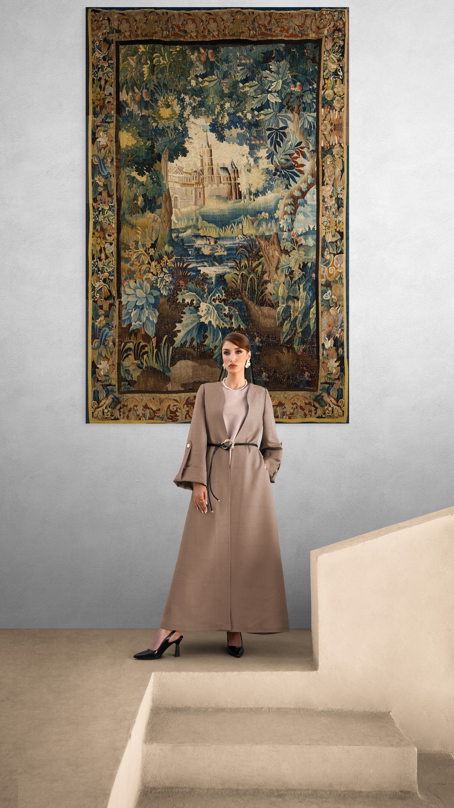 Enchanted Castle Verdure Tapestry Reproduction — Old-World Botanical Woodland Wall Hanging RE815728