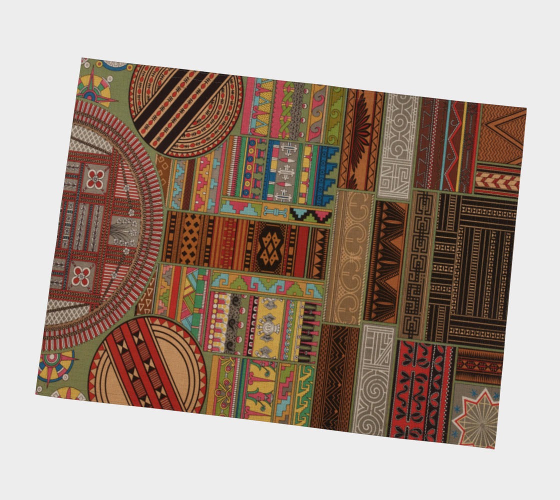 Colorful geometric patterned rug on a white background