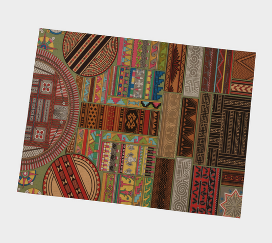 Colorful geometric patterned rug on a white background