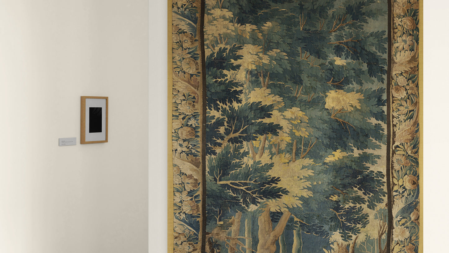 The Greenwood Cathedral Tapestry Reproduction — Tall European Verdure Forest Wall Hanging with Botanical Border for English Country House Interiors RE461828