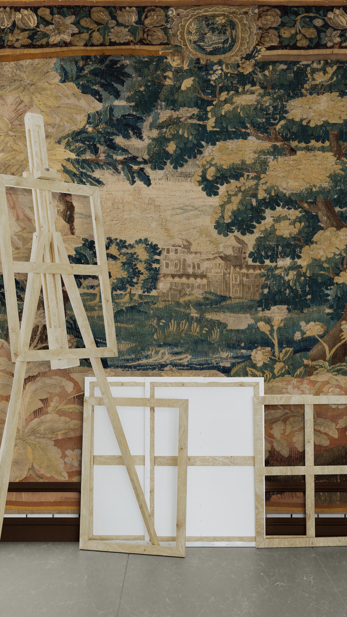 Brilliant Faded Golden Bohemian Vintage Look Verdure Tapestry Reproduction RE712944