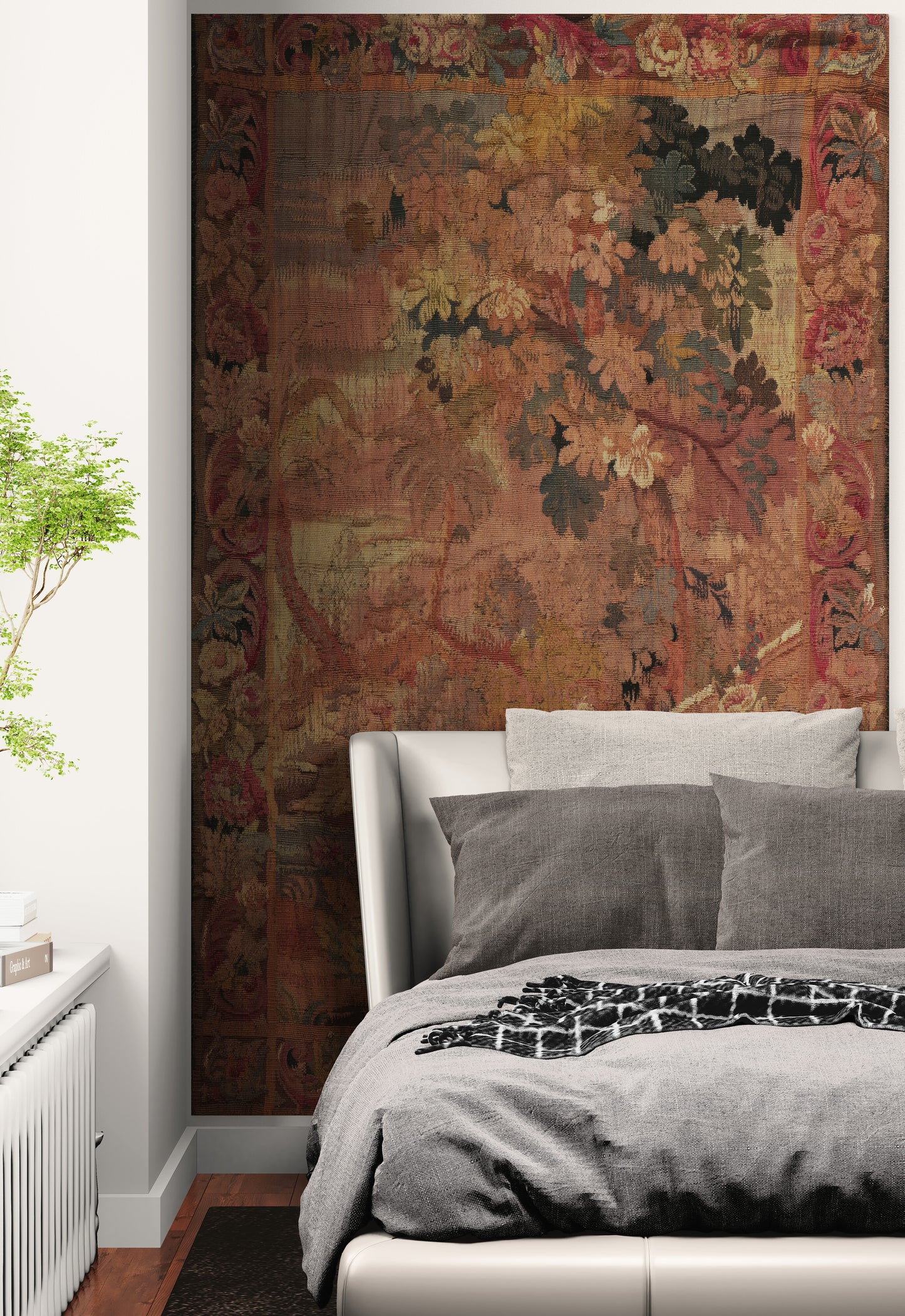 Old-World Verdure Garden Tapestry Reproduction — Romantic Botanical Floral Wall Hanging in Cotton-Linen or Machine-Woven Polycotton RE739477