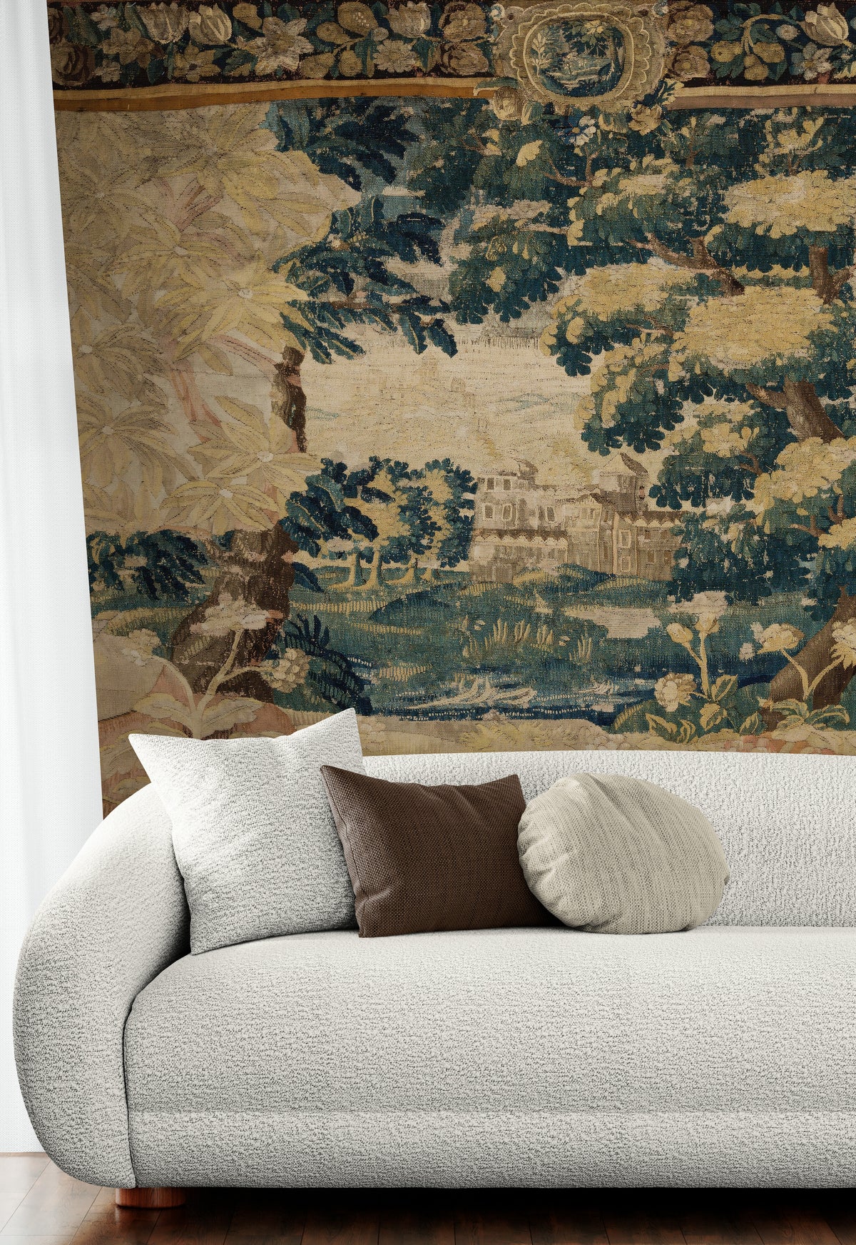 Brilliant Faded Golden Bohemian Vintage Look Verdure Tapestry Reproduction RE712944