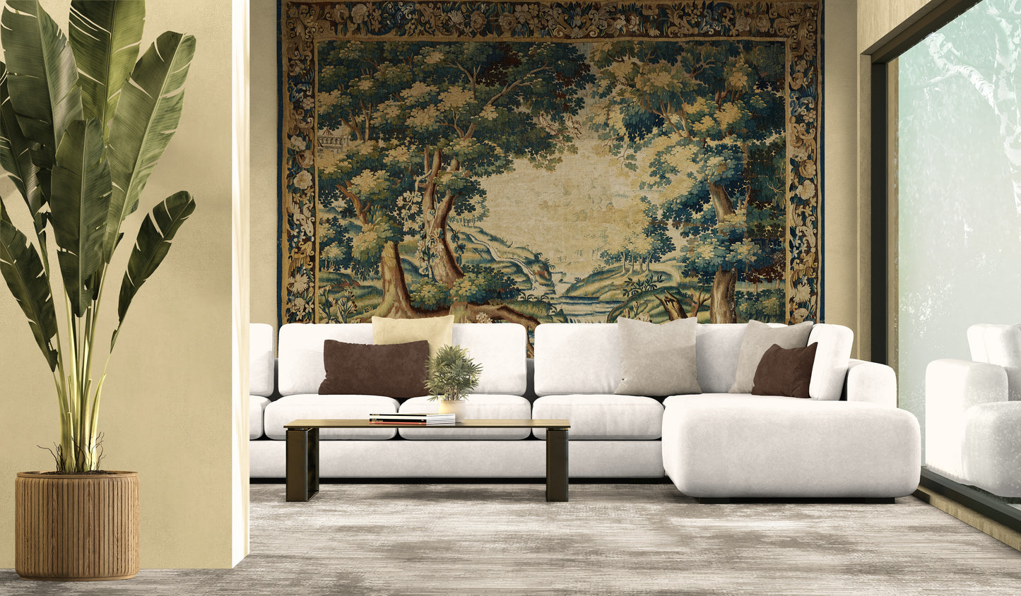 Ancient Forest Verdure Wall Tapestry Reproduction – Museum Quality Neoclassical Statement Décor for Grand Living Rooms RE482540