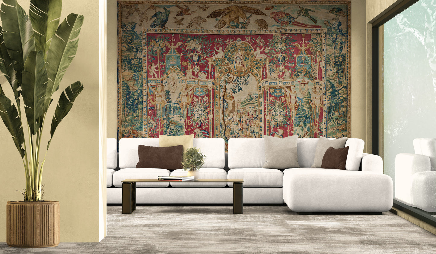 The Theatre of Birds Tapestry Reproduction — A Magnificent Flemish Renaissance Grotesques Masterpiece After Joost van Herzeele RE196681