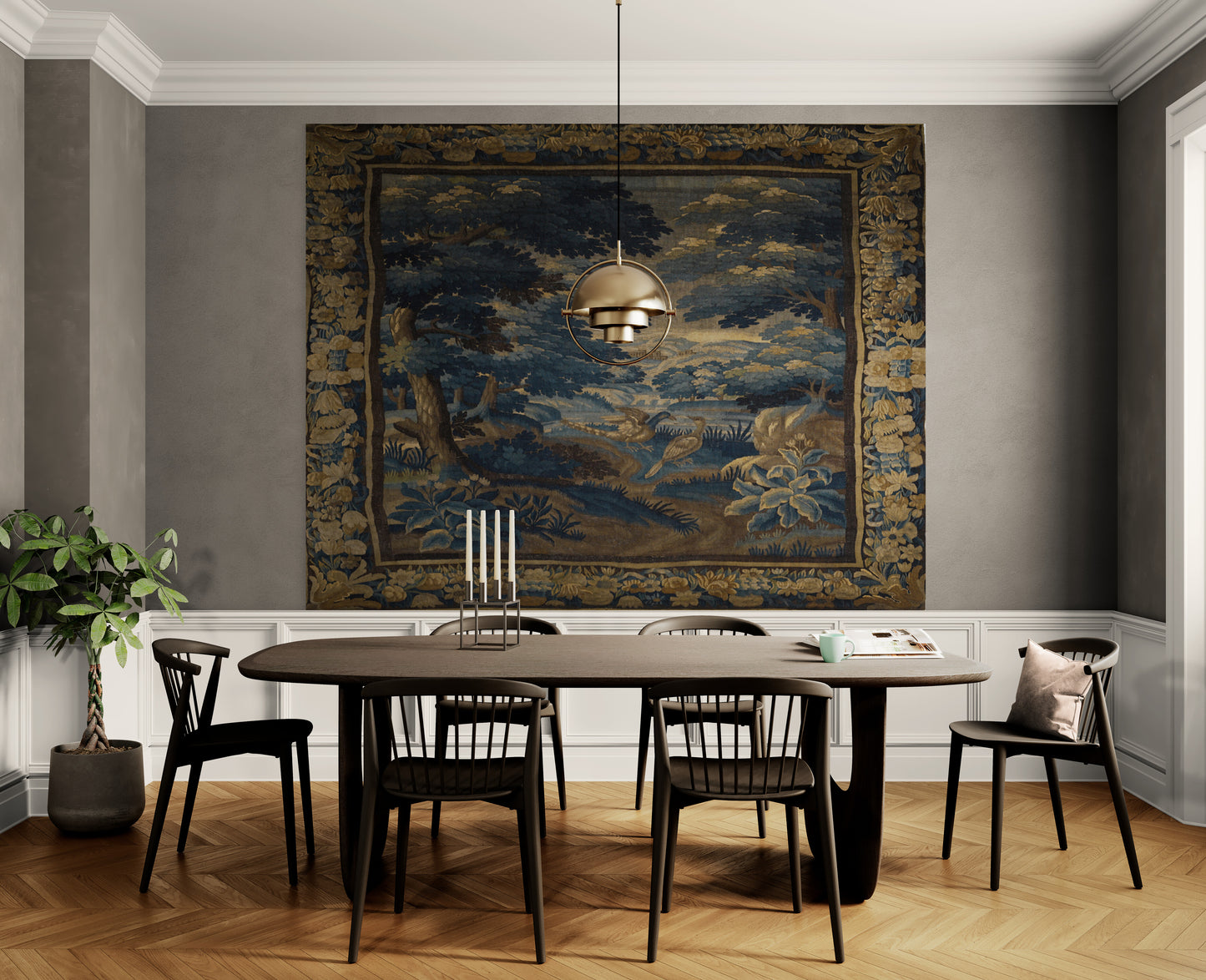 Transform Your Space with a Late 17th-Century Flemish Oudenaarde Verdure Tapestry Reproduction – A Classic Forest Scene RE236940