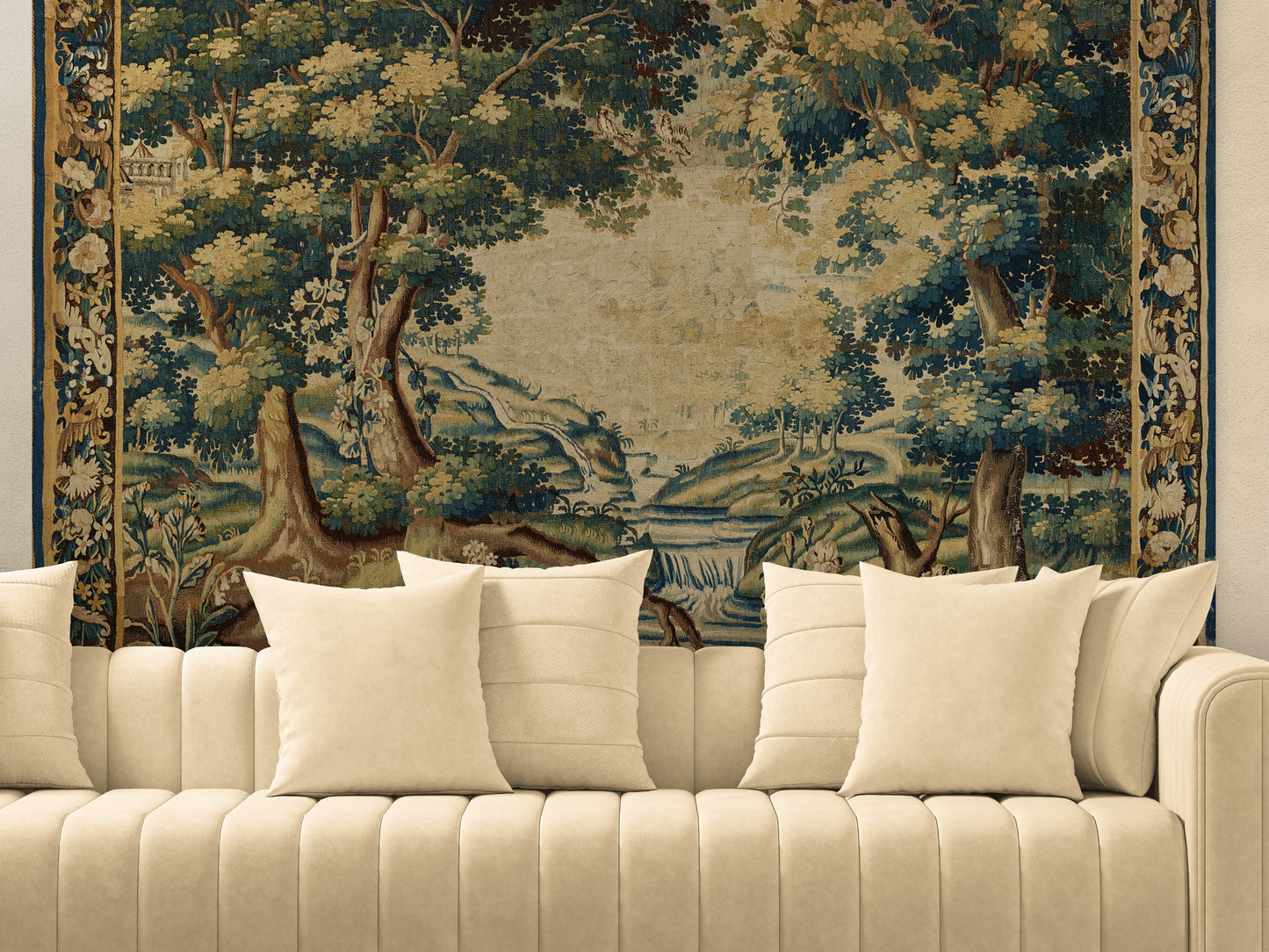 Ancient Forest Verdure Wall Tapestry Reproduction – Museum Quality Neoclassical Statement Décor for Grand Living Rooms RE482540