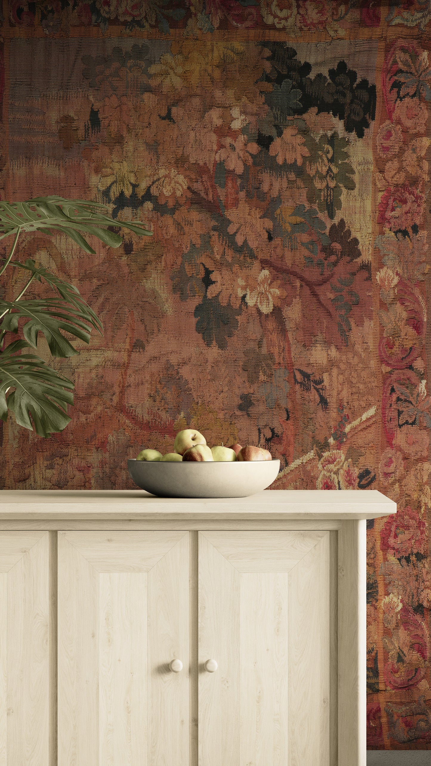 Old-World Verdure Garden Tapestry Reproduction — Romantic Botanical Floral Wall Hanging in Cotton-Linen or Machine-Woven Polycotton RE739477