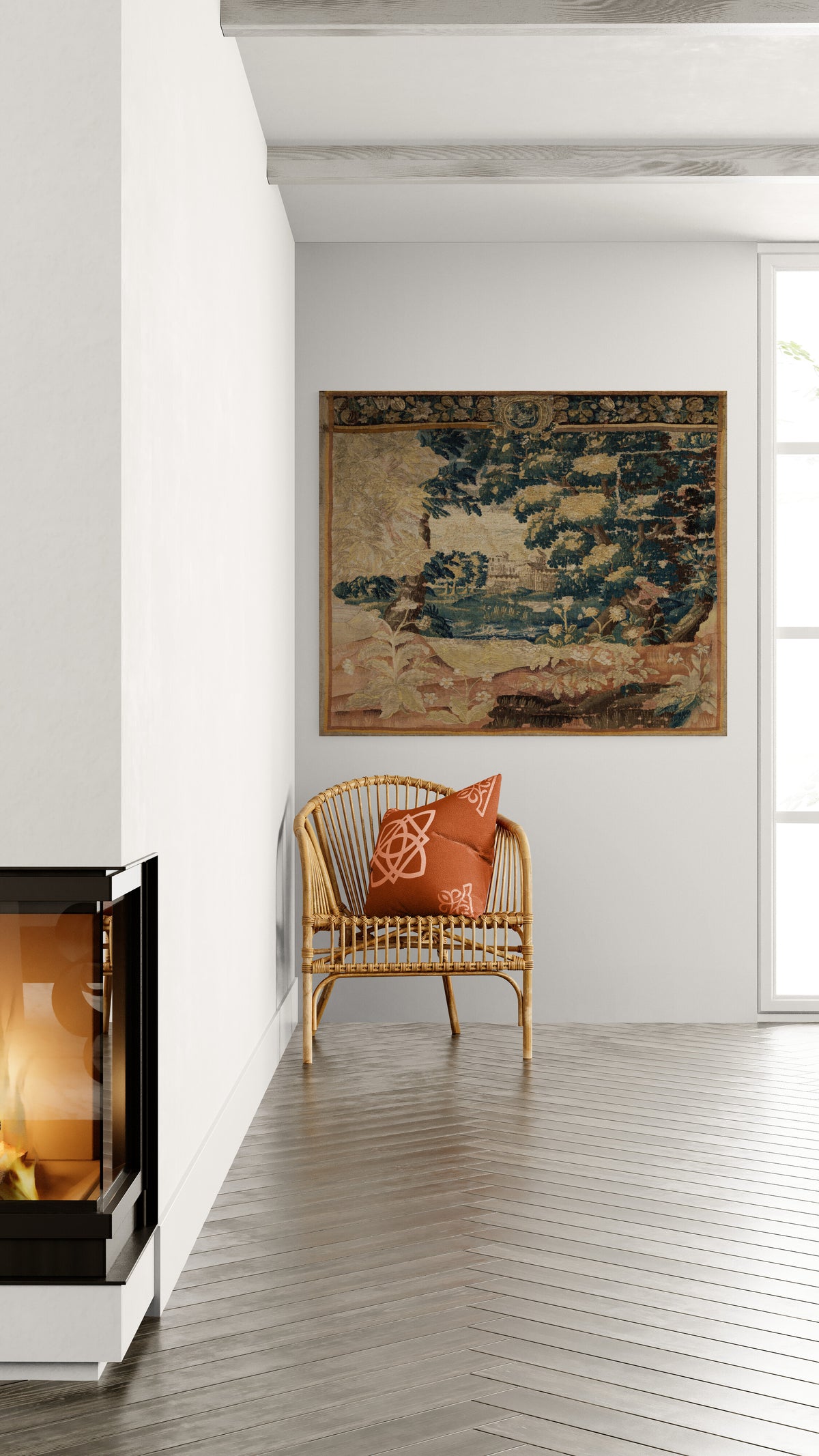 Brilliant Faded Golden Bohemian Vintage Look Verdure Tapestry Reproduction RE712944