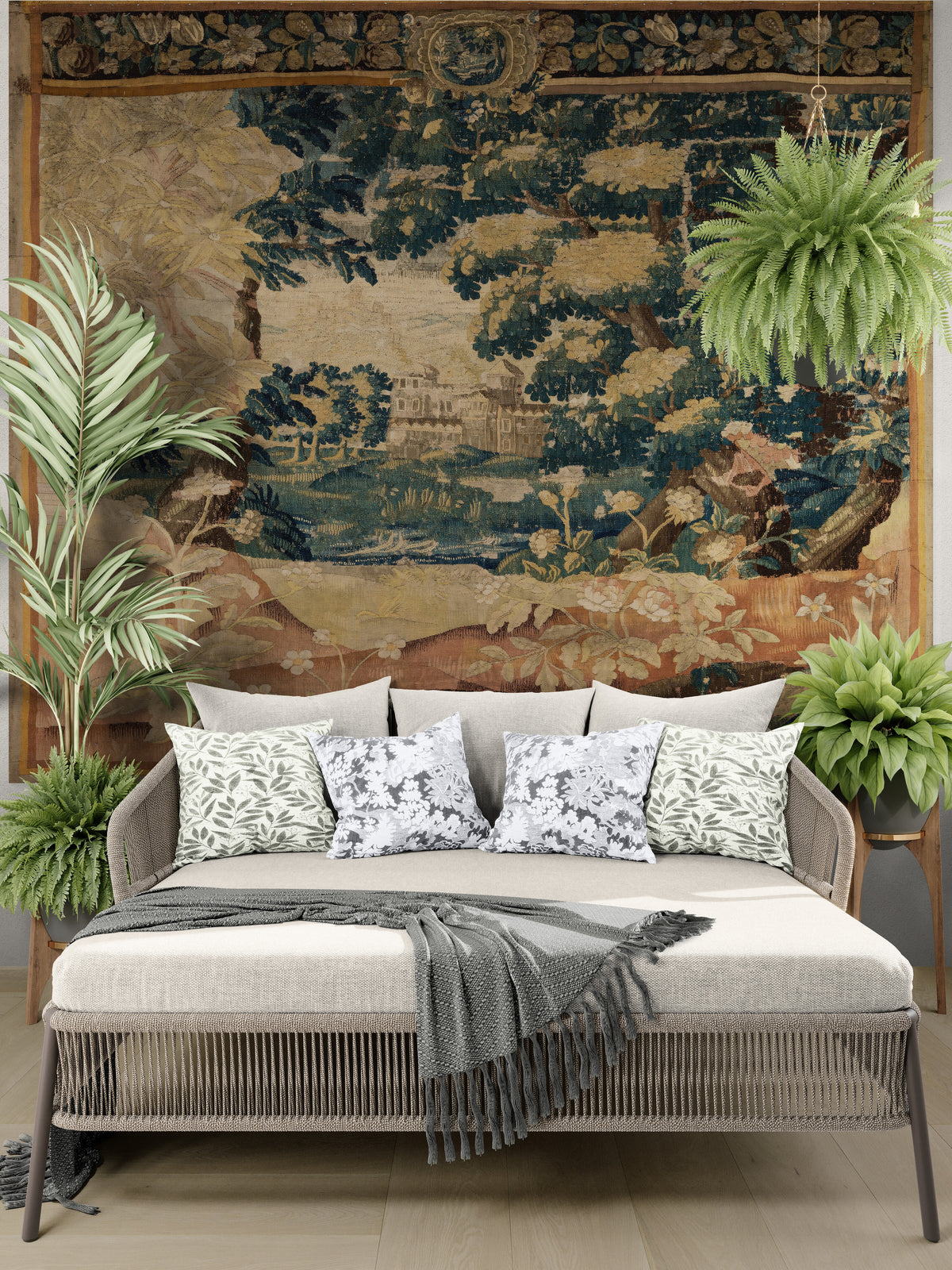 Brilliant Faded Golden Bohemian Vintage Look Verdure Tapestry Reproduction RE712944