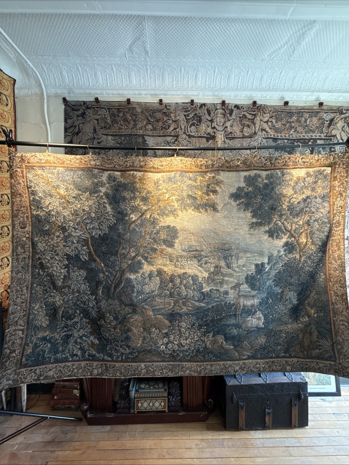 Superb French Verdure Tapestry Reproduction RE559830 The Dusky Greenwood Series