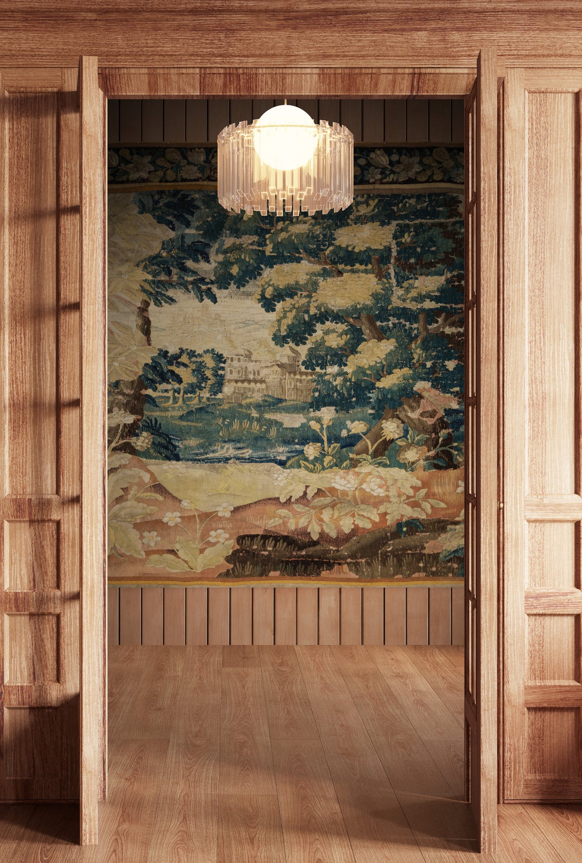 Brilliant Faded Golden Bohemian Vintage Look Verdure Tapestry Reproduction RE712944