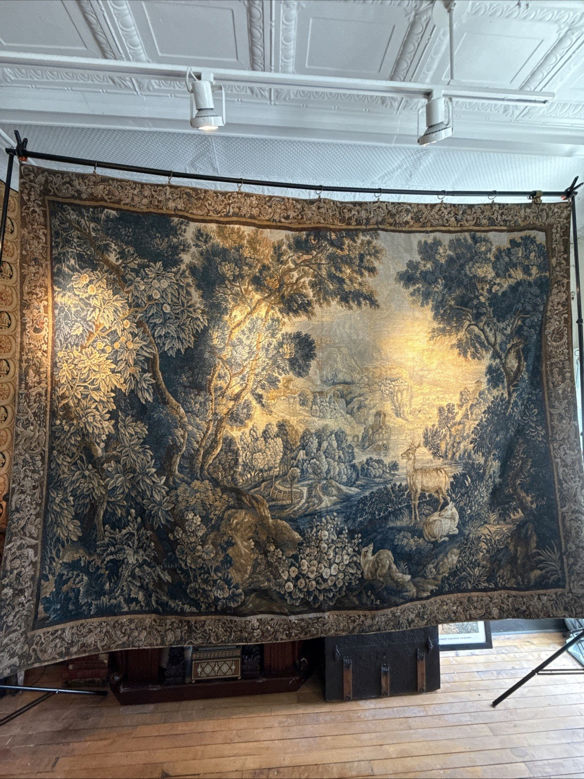 Superb French Verdure Tapestry Reproduction RE559830 The Dusky Greenwood Series