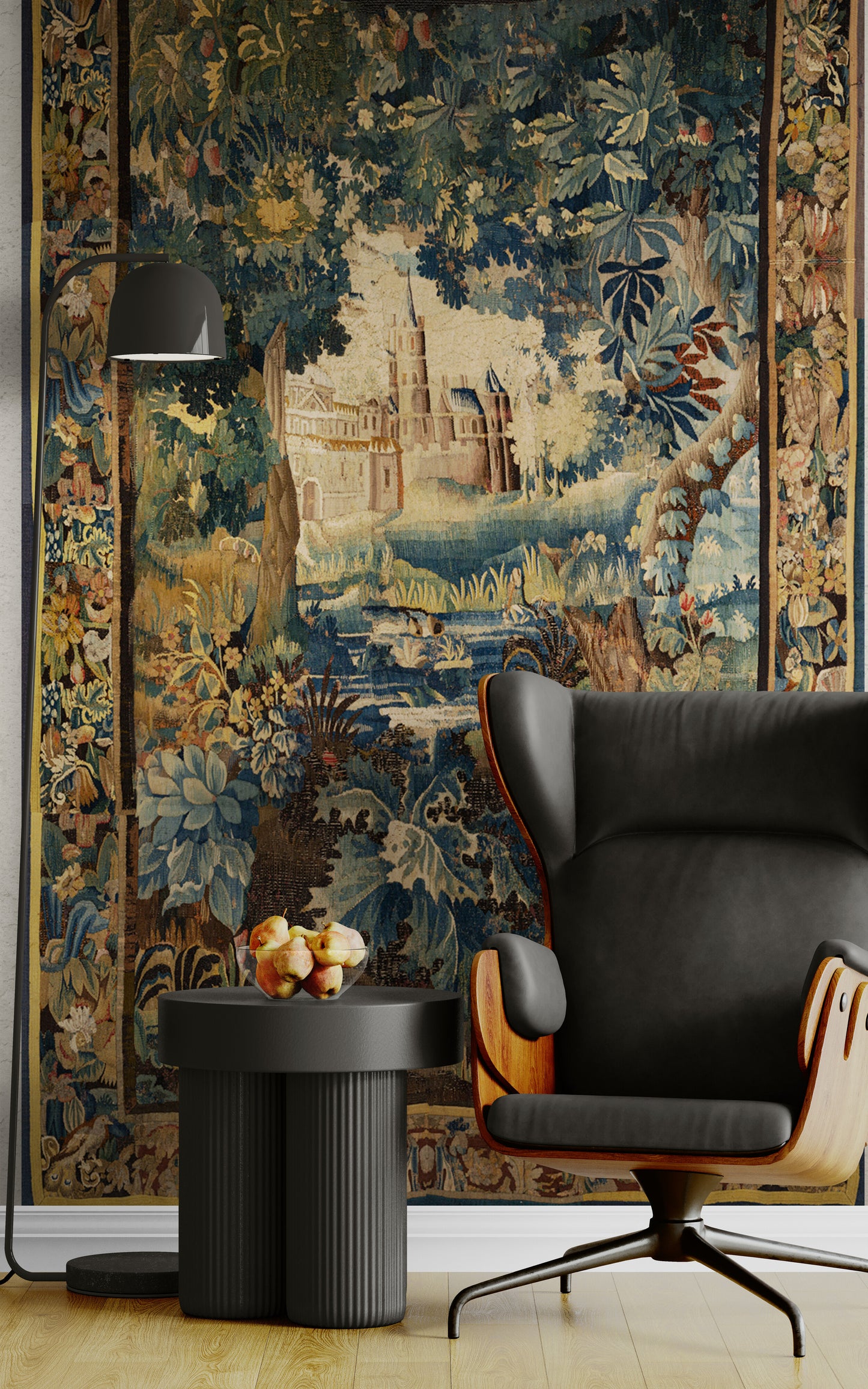 Enchanted Castle Verdure Tapestry Reproduction — Old-World Botanical Woodland Wall Hanging RE815728