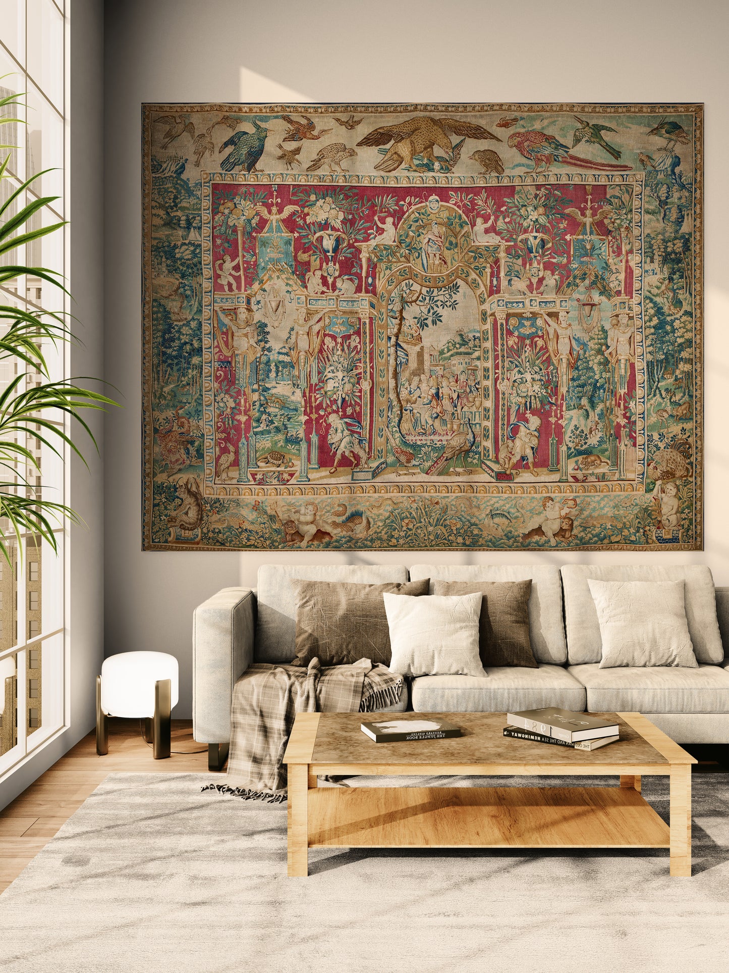 The Theatre of Birds Tapestry Reproduction — A Magnificent Flemish Renaissance Grotesques Masterpiece After Joost van Herzeele RE196681