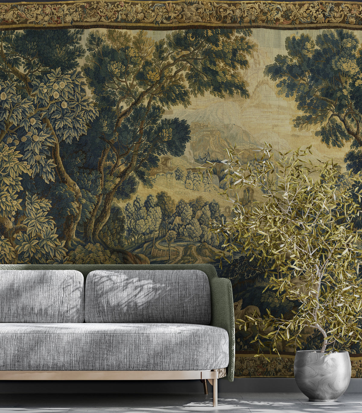 Superb French Verdure Tapestry Reproduction RE559830 The Dusky Greenwo ...
