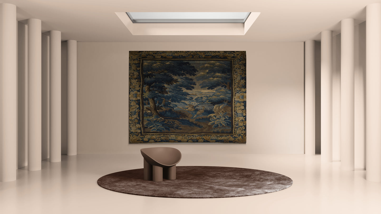 Transform Your Space with a Late 17th-Century Flemish Oudenaarde Verdure Tapestry Reproduction – A Classic Forest Scene RE236940